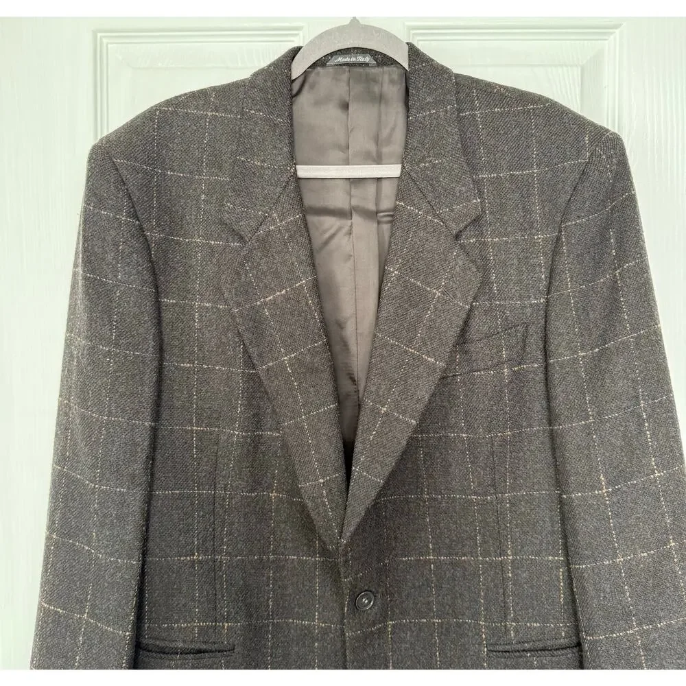 Neiman Marcus Designer Collection 100%Wool Windowpane Sportscoat Blazer 42R